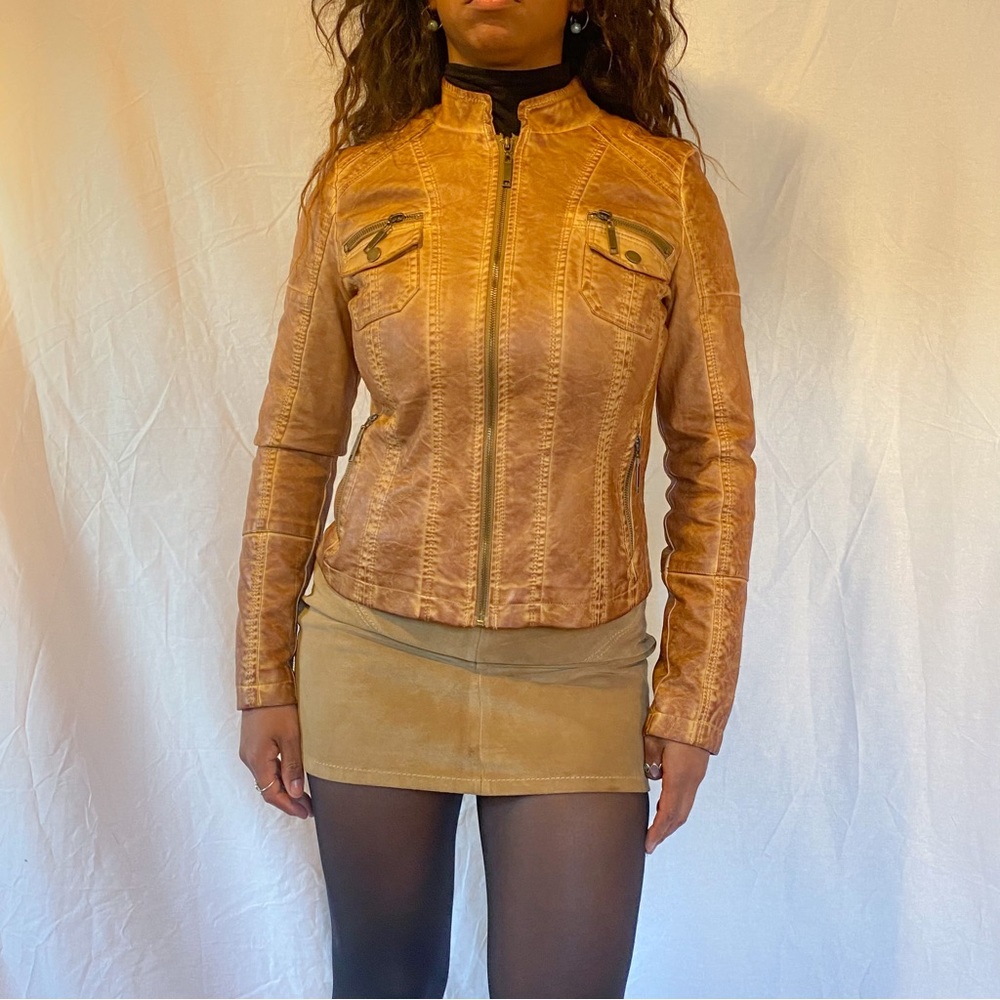 J2 Tan Distressed & Faded Moto Jacket 🧥